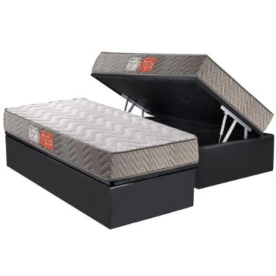 Cama Box Baú Solteiro: Colchão Espuma D45 Paropas Pasquale + Base CRC Suede Gray(88x188)