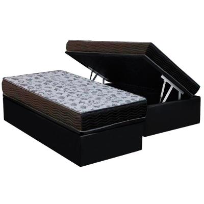 Cama Box Baú Solteiro: Colchão Espuma D33 Ortobom  / EP ISO 100 Ultra Firme + Base CRC Suede Black(88x188)