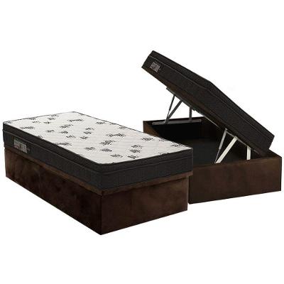 Cama Box Baú Solteiro: Colchão Espuma Ortobom D45 Ligh Saúde Ortopillow + Base CRC Suede Brown(88x188)