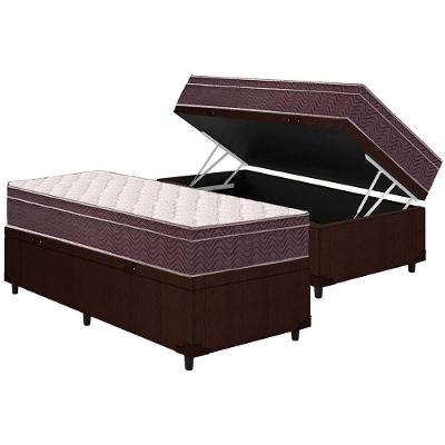 Cama Box Baú Solteiro: Colchão Espuma Ortobom D28 Airtech 60 Euro Pillow + Base CRC Courano Brown(88x188)