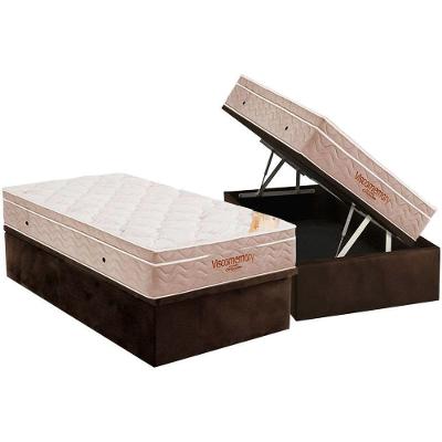 Cama Box Baú Solteiro: Colchão Espuma Ortobom Apollo Viscomemory + Base CRC Brown(88x188)