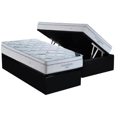 Cama Box Baú Solteiro: Colchão Molas Ensacadas Ortobom SuperPocket Freedom Visco + Base CRC Suede Black(88x188)