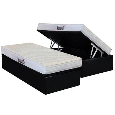 Cama Box Baú Solteiro: Colchão Ortopédico Herval D28 / AG65 Frontier + Base CRC Suede Black(88x188)