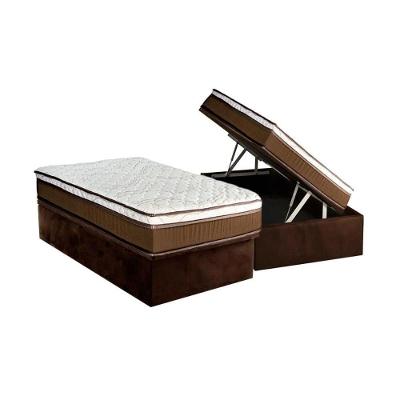 Cama Box Baú Solteiro: Colchão Molas Ensacadas Luckspuma MasterPocket Caribe + Base CRC Suede Brown(88x188)