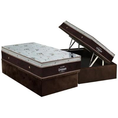 Cama Box Baú Solteiro: Colchão Molas Ensacadas Ortobom SuperPocket Sleep King Látex + Base CRC Suede Brown(88x188)