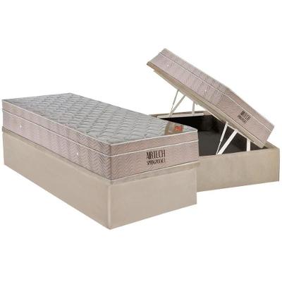 Cama Box Baú Solteiro: Colchão Molas SuperPocket Ensacadas Ortobom  Fort Airtech Spring + Base CRC Suede Clean(88x188)