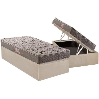 Cama Box Baú Solteiro: Colchão Espuma Herval Ag65 Fort Black Firme Pillow Top + Base Crc Suede Clean(88x188)