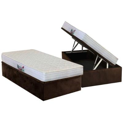 Cama Box Baú Solteiro: Colchão Espuma Herval D28 / AG65 Frontier + Base CRC Suede Brown(88x188)