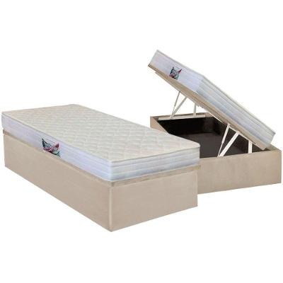 Cama Box Baú Solteiro: Colchão Espuma Herval D28 / AG65 Frontier + Base CRC Suede Clean(88x188)