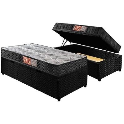 Cama Box Baú Solteiro: Colchão Espuma Paropas D45 Pasquale + Base CRC Suede Black(88x188)