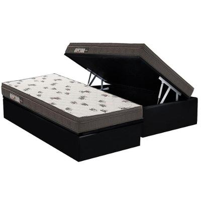 Cama Box Baú Solteiro: Colchão Espuma Ortobom D45 Light + Base CRC Courano Black(88x188)