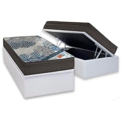 Cama Box Baú Solteiro: Colchão Molas Ensacadas Ortobom SuperPocket Fort Tech ISO + Base CRC Courano White(88x188)