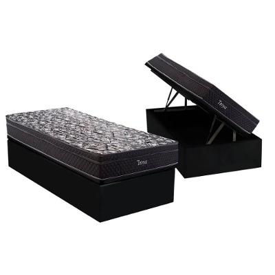 Cama Box Baú Solteiro: Colchão Molas Herval Bonnel Troya + Base CRC Suede Black(88x188)