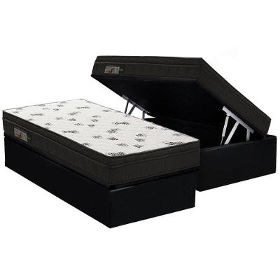 Cama Box Baú Solteiro: Colchão Espuma Ortobom D45 Light Saúde OrtoPillow + Base CRC Suede Black(88x188)