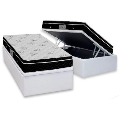 Cama Box Baú Solteiro: Colchão Molas Ortobom Nanolastic Physical Spring + Base CRC Courano White(88x188)