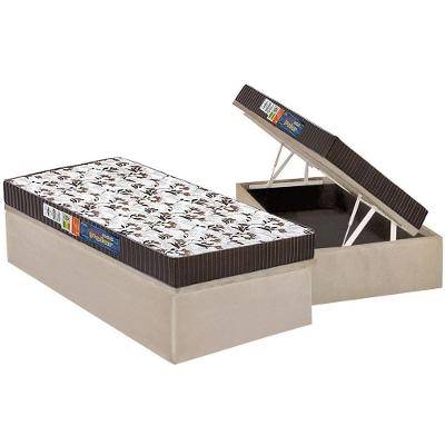 Cama Box Baú Solteiro: Colchão Espuma Polar D28 / EP Orthoface Class + Base CRC Suede Clean(88x188)