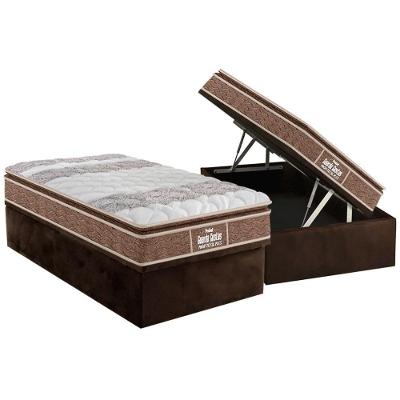 Cama Box Baú Solteiro: Colchão Espuma Probel D33 / EP Guarda Costas PróIntense Plus Pillow Top + Base CRC Suede Brown(88x188)