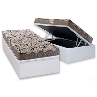 Cama Box Baú Solteiro: Colchão Espuma Herval Ag65 Fort Black Firme Pillow Top + Base Crc Courano White(88x188)