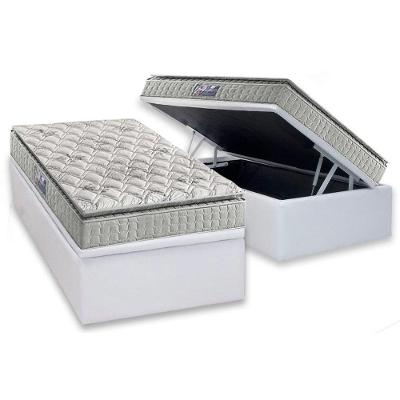 Cama Box Baú Solteiro: Colchão Espuma D33 Anjos Orthosono Pillow Top + Base CRC Courano White(88x188)