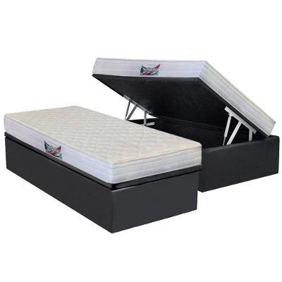 Cama Box Baú Solteiro: Colchão Anatômico Herval D28 / AG65 Frontier + Base CRC Suede Gray(88x188)