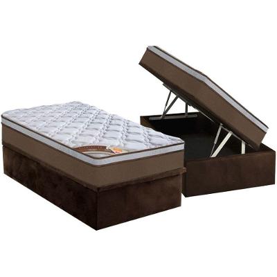 Cama Box Baú Solteiro: Colchão Molas Ensacadas Castor Pocket Revolution + Base CRC Suede Brown(88x188)