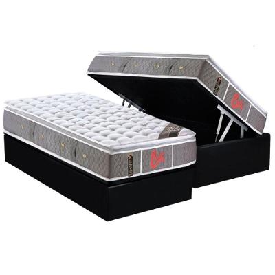 Cama Box Baú Solteiro: Colchão Molas Pocket Ensacadas Castor  Light Stress Oxygen New One Face + Base CRC Courano Black(88x188)