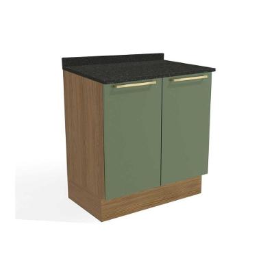 Gabinete de Cozinha Modulado Balcão Botanic M623 2 Portas c/Tampo 80cm Nogueira/Oliva/Preto Brilho - Kappesberg