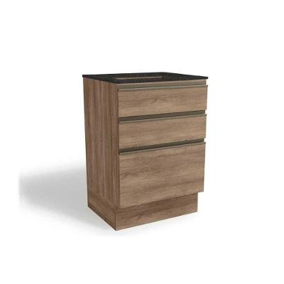 Gabinete de Cozinha Modulado Balcão Maxxi G743 p/Cooktop 3 Gavetas c/Tampo 60cm Nogal/Preto Brilho - Kappesberg