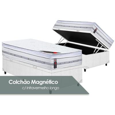 Cama Box Baú Solteiro: Colchão Molas Castor Pocket Gold Star Magnético + Base CRC Courano White(88x188)