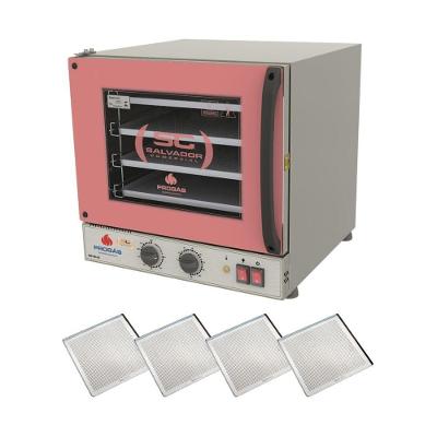 Kit - Forno Turbo Elétrico Fast Oven Prp-004 220v Rosa + 4 Assadeiras - Progás 220v