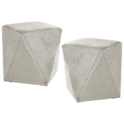 Kit 2 Puffs Decorativos Ametista B-309 Veludo Bege Claro