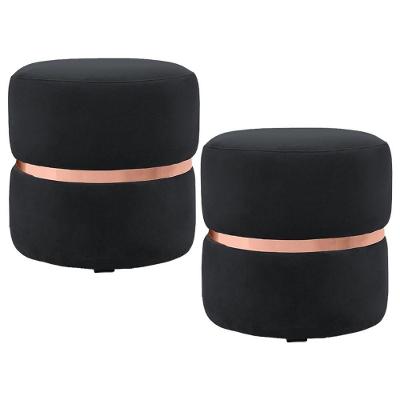 Kit 2 Puffs Decorativos Com Cinto Rosê Round B-300 Preto