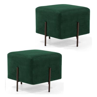 Kit 2 Puffs Decorativos 45cm Base Aço Status B-303 Veludo Verde Musgo