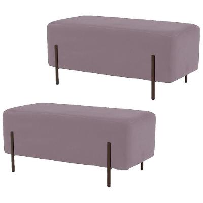 Kit 2 Puffs Decorativos 90cm Base Aço Status B-305 Veludo Rosê