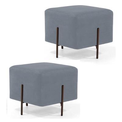 Kit 2 Puffs Decorativos 45cm Base Aço Status B-317 Veludo Cinza