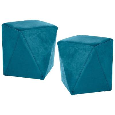 Kit 2 Puffs Decorativos Ametista B-66 Veludo Turquesa