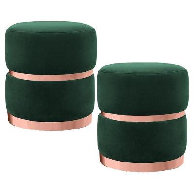 Kit 2 Puffs Decorativos Cinto e Aro Rosê Round B-303 Veludo Verde Musgo