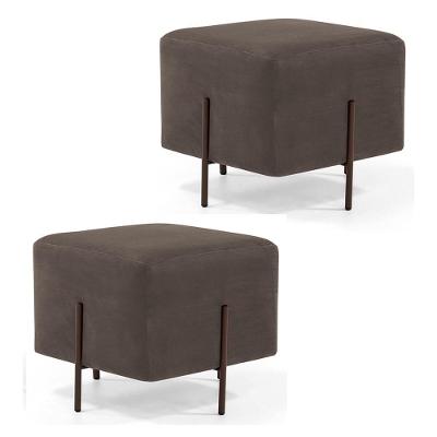 Kit 2 Puffs Decorativos 45Cm Base Aço Status B-261 Veludo Marrom - Domi