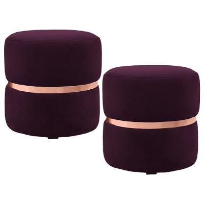 Kit 2 Puffs Decorativos Com Cinto Rosê Round B-292 Veludo Uva - Domi