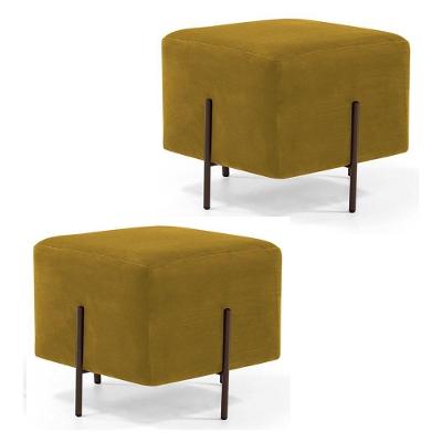 Kit 2 Puffs Decorativos 45Cm Base Aço Status B-279 Veludo Mostarda - Domi