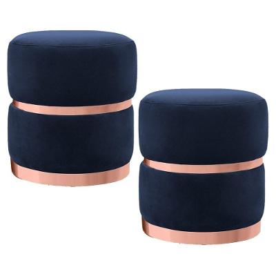 Kit 2 Puffs Decorativos Cinto e Aro Rosê Round B-287 Veludo Marinho