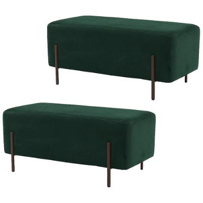 Kit 2 Puffs Decorativos 90cm Base Aço Status B-303 Veludo Verde Musgo