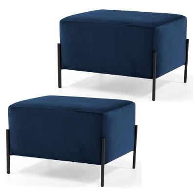 Kit 2 Puffs Decorativos 60cm Base Aço Status B-304 Veludo Azul Marinho-