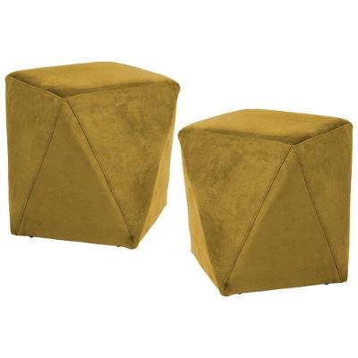 Kit 2 Puffs Decorativos Ametista B-279 Veludo Amarelo
