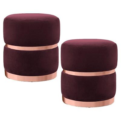 Kit 2 Puffs Decorativos Cinto e Aro Rosê Round B-278 Veludo Marsala