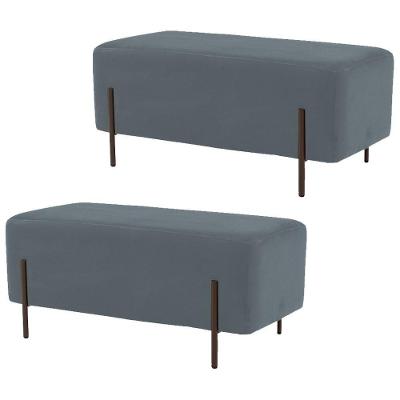Kit 2 Puffs Decorativos 90cm Base Aço Status B-317 Veludo Cinza