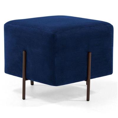 Puff Decorativo 45cm Base Aço Status B-304 Veludo Azul Marinho