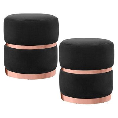Kit 2 Puffs Decorativos Cinto E Aro Rosê Round B-300 Veludo Preto