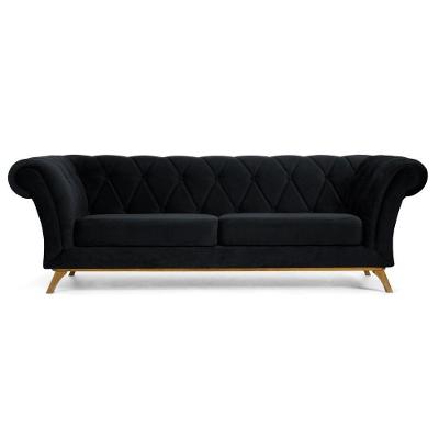 Sofá 180cm 3 Lugares Base Madeira Império B-300 Preto