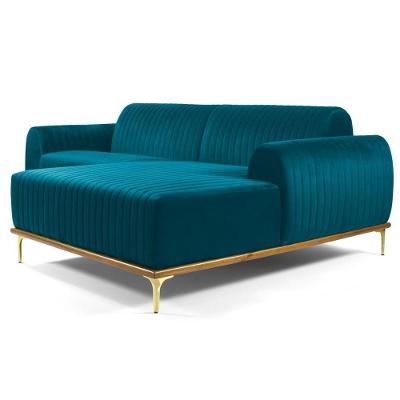 Sofá 230cm 4 Lugares Chaise Direito Pés Gold B-66 Turquesa